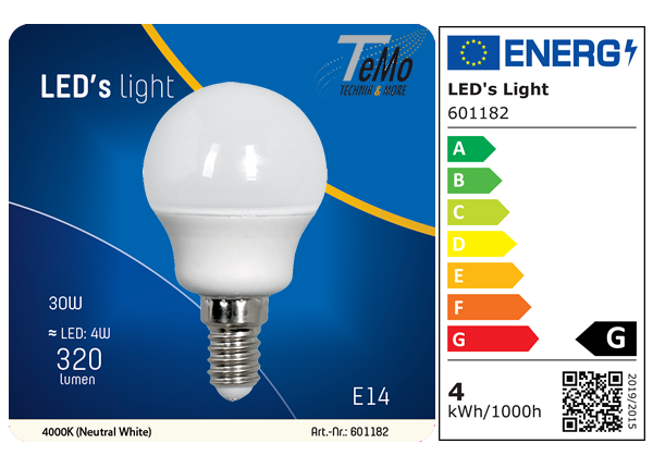 1 STÜCK (VPE) SHADA LED Globe E14 320lm 4W, neutralweiss 4000K, G45 Opal, EEC: G (0601182)